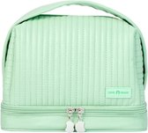 SLC Collection - Trousse de Toilette / Trousse de Maquillage - Double Fond - Vert - Cuir- Simili Cuir Souple - Cuir Artificiel Souple - Beauty Case - Trousse de Voyage