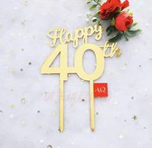 Caketopper 40 - Acryl taart topper goud - taartdecoratie - 40 jaar - verjaardag - happy 40th