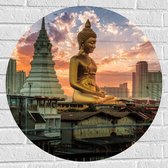 Muursticker Cirkel - Gouden Boeddha voor Wat Paknam Phasi Charoen in Bangkok, Thailand - 70x70 cm Foto op Muursticker