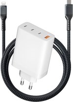 4-Poorts USB-C Lader + USB-C naar 8-PIN Kabel - 3 Meter - Geschikt voor iP 14/13/12/11/X en iP 2017,2018,2019,2020,10.2,Air