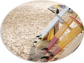 PVC Schuimplaat Ovaal - Surfborden bij Tentje op het Strand - 68x51 cm Foto op Ovaal (Met Ophangsysteem)