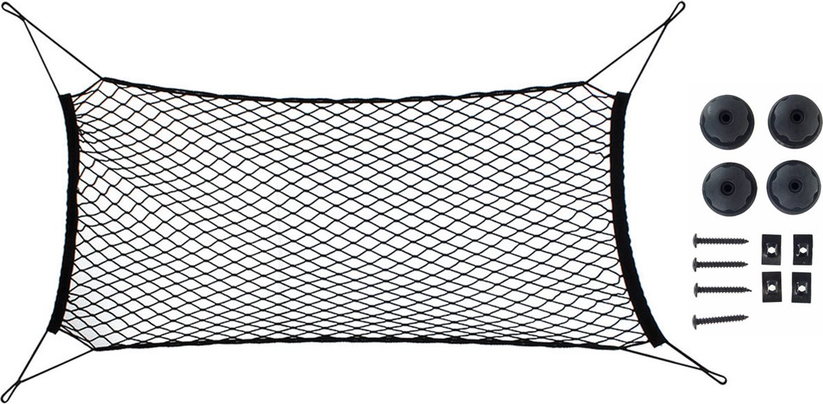AMiO Flexibel Elastisch Net met Houders voor Kofferbak Auto Opberging Zwart