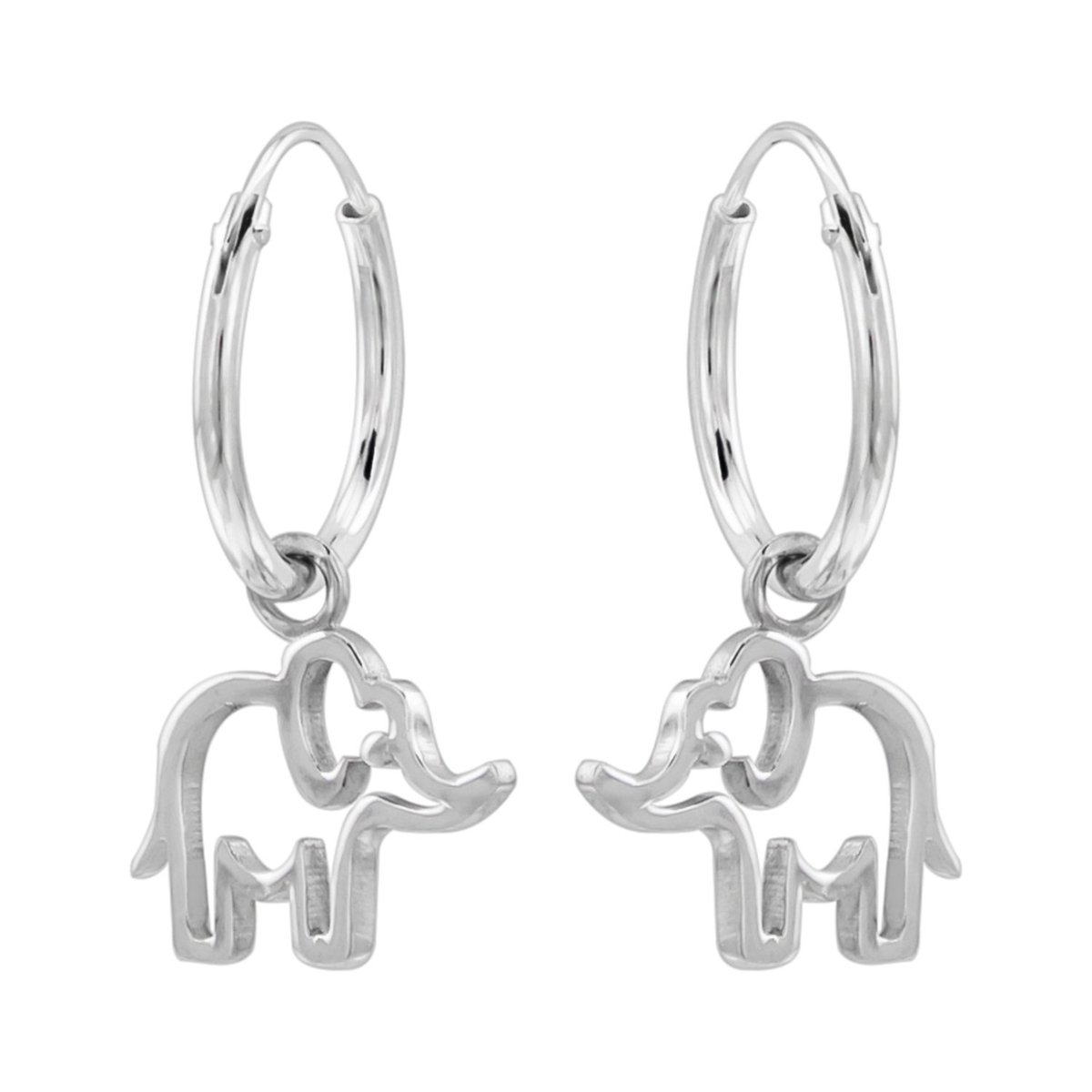 Oorbellen 925 zilver | Oorringen met hanger | Zilveren oorringen met hanger, opengewerkte olifant