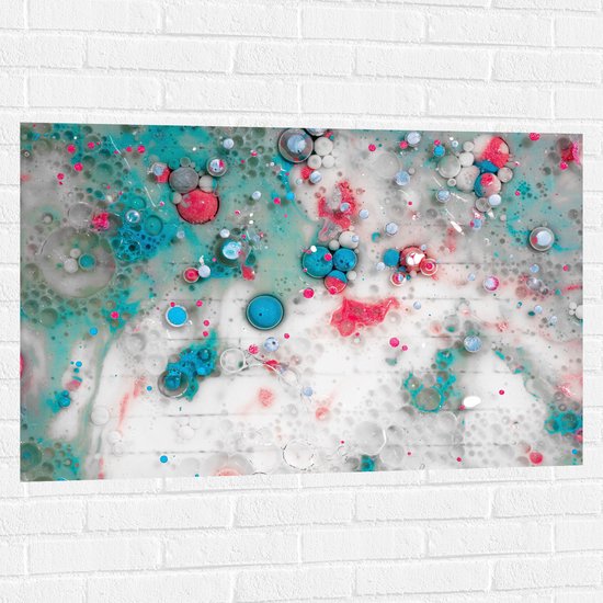 Muursticker - Blauwe en Roze Vlekken tegen Witte Achtergrond - 105x70 cm Foto op Muursticker