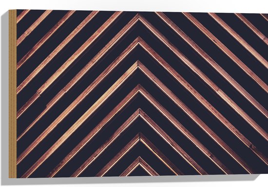 Hout - Roségouden Driehoeken Patroon tegen Grijze Achtergrond - 60x40 cm - 9 mm dik - Foto op Hout (Met Ophangsysteem)