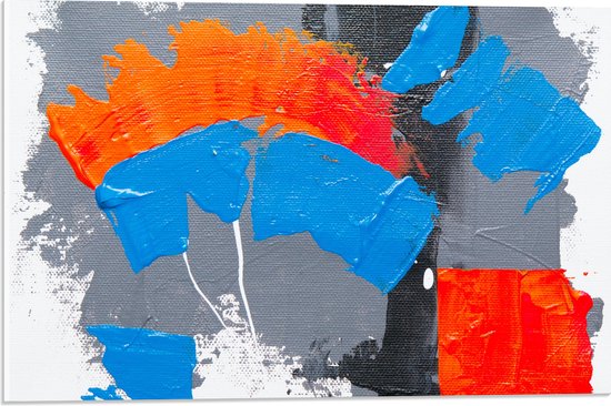 Acrylglas - Oranje, Rode Blauwe en Grijze Verfvlekken op Witte Achtergrond - 60x40 cm Foto op Acrylglas (Wanddecoratie op Acrylaat)