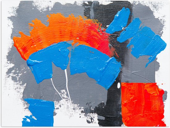 Poster Glanzend – Oranje, Rode Blauwe en Grijze Verfvlekken op Witte Achtergrond - 80x60 cm Foto op Posterpapier met Glanzende Afwerking