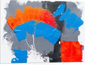 PVC Schuimplaat - Oranje, Rode Blauwe en Grijze Verfvlekken op Witte Achtergrond - 80x60 cm Foto op PVC Schuimplaat (Met Ophangsysteem)