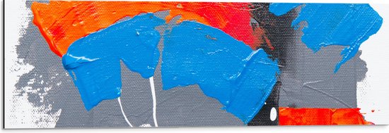 Dibond - Oranje, Rode Blauwe en Grijze Verfvlekken op Witte Achtergrond - 90x30 cm Foto op Aluminium (Met Ophangsysteem)