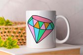 Mok Diamond - Unicorn - Cupcake - cute - Gift - cadeau - kleurrijk - colorful - Girl - meisjes - Heart - Hart