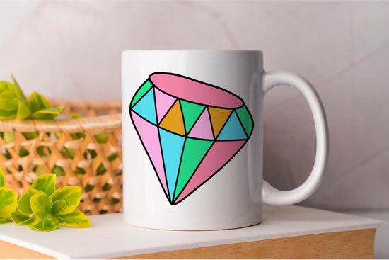 Mok Diamond - Unicorn - Cupcake - cute - Gift - cadeau - kleurrijk - colorful - Girl - meisjes - Heart - Hart