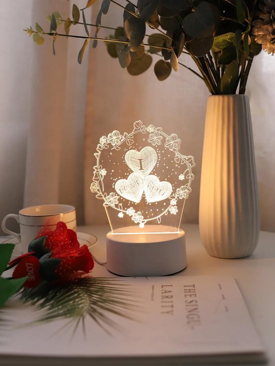 1 stuk Hart & Bloem Decoratie Licht, 6 LED Warm Nachtlicht voor Thuisdecoratie