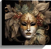 Canvas - Venetiaanse carnavals Masker met Gouden en Beige Details tegen Zwarte Achtergrond - 30x30 cm Foto op Canvas Schilderij (Wanddecoratie op Canvas)