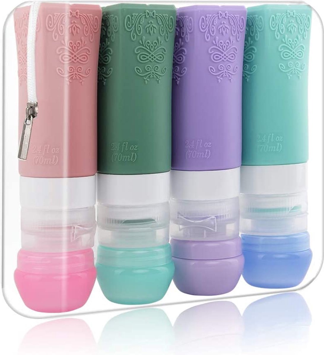 Set De 4 Capsules De Voyage Avec Étui - Bouteilles Rechargeables En Plastique Pour Toilettes, Maquillage Et Cosmétiques