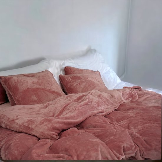 Velvet - Dekbedovertrek - Roze - Oud Roze - Eenpersoons - 140x200 cm - 140x220 cm - 1 Kussensloop - Roze - Laken - Zacht - Teddy Dekbedovertrek - Fluffy Dekbedovertrek - Luxe Beddengoed met Velvet aan Beiden Zijden