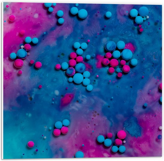PVC Schuimplaat - Roze en Blauwe Bollen op Roze en Blauwe Vlekken - 50x50 cm Foto op PVC Schuimplaat (Met Ophangsysteem)
