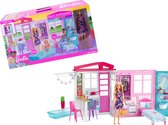 Barbie poppenhuis inklapbaar met poppenhuis meubels en accessoires - draagbaar droomhuis met Barbie pop