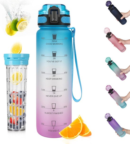 Babyflesje - Opard bidon met fruitcontainer, bidon met theezeef, fruitrecept, bidon voor studenten, kantoor, sporters, kinderen, fitness