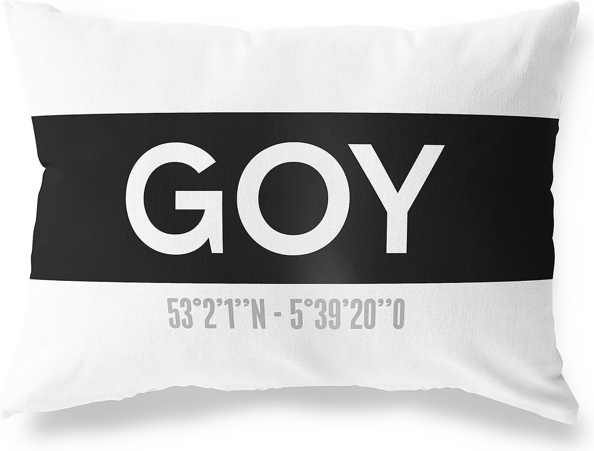 Tuinkussen GOY - UTRECHT met coördinaten - Buitenkussen - Bootkussen - Weerbestendig - Jouw Plaats - Studio216 - Modern - Zwart-Wit - 50x30cm