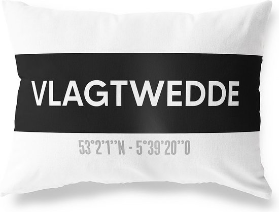 Foto: Tuinkussen vlagtwedde groningen met co rdinaten buitenkussen bootkussen weerbestendig jouw plaats studio216 modern zwart wit 50x30cm