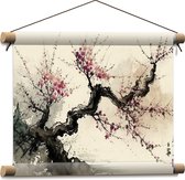 Textielposter - Tekening van Tak met Bloemen - 40x30 cm Foto op Textiel