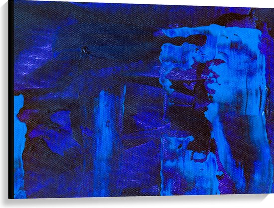 Canvas - Felblauwe Vlekken tegen Donkerblauwe Achtergrond - 100x75 cm Foto op Canvas Schilderij (Wanddecoratie op Canvas)