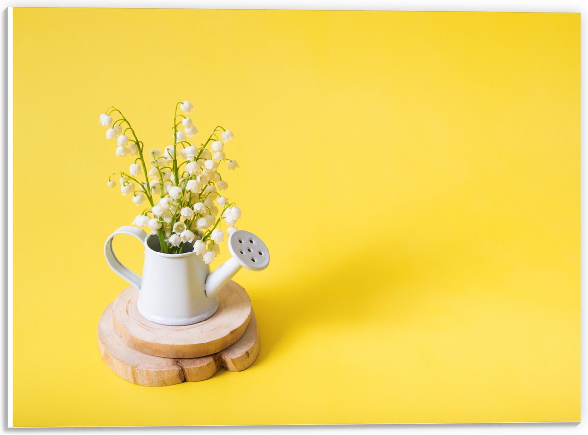 PVC Schuimplaat - Boeket in Gieter met Gele Achtergrond - 40x30 cm Foto op PVC Schuimplaat