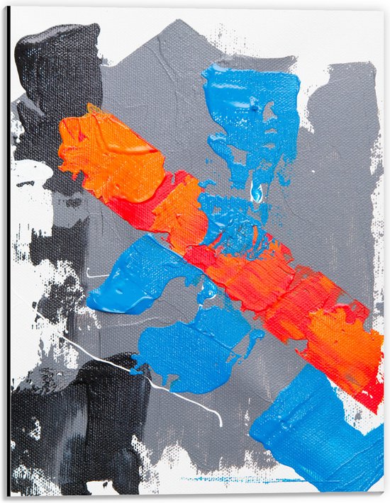 Dibond - Grijze, Blauwe en Oranje Verfvakken op Witte Achtrgrond - 30x40 cm Foto op Aluminium (Wanddecoratie van metaal)