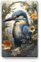Ijsvogel met bloemen 1 - Laqueprint - 19,5 x 30 cm - Niet van echt te onderscheiden handgelakt schilderijtje op hout - Mooier dan een print op canvas. - LP342