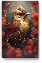 Vogel met klaprozen - Laqueprint - 19,5 x 30 cm - Niet van echt te onderscheiden handgelakt schilderijtje op hout - Mooier dan een print op canvas. - LP338