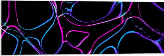 Acrylglas - Blauw, Roze en Paarse Cirkels op Zwarte Achtergrond - 90x30 cm Foto op Acrylglas (Met Ophangsysteem)