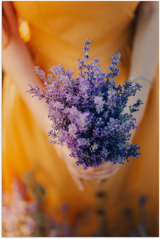 Poster (Mat) - Bloemen - Planten - Lavendel - Mens - Jurk - Kleuren - 40x60 cm Foto op Posterpapier met een Matte look