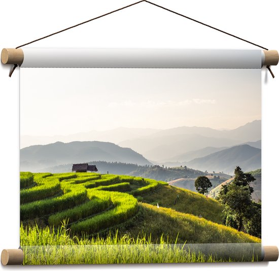 Textielposter - Uitzicht over de Rijstvelden van Vietnam in de Bergen - 40x30 cm Foto op Textiel