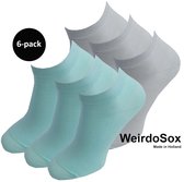WeirdoSox Bamboe naadloze sneaker sokken CoolGrey / Mintgroen - Anti zweet - Anti bacterieel - Dames en heren - 6 Paar - Maat 35/38
