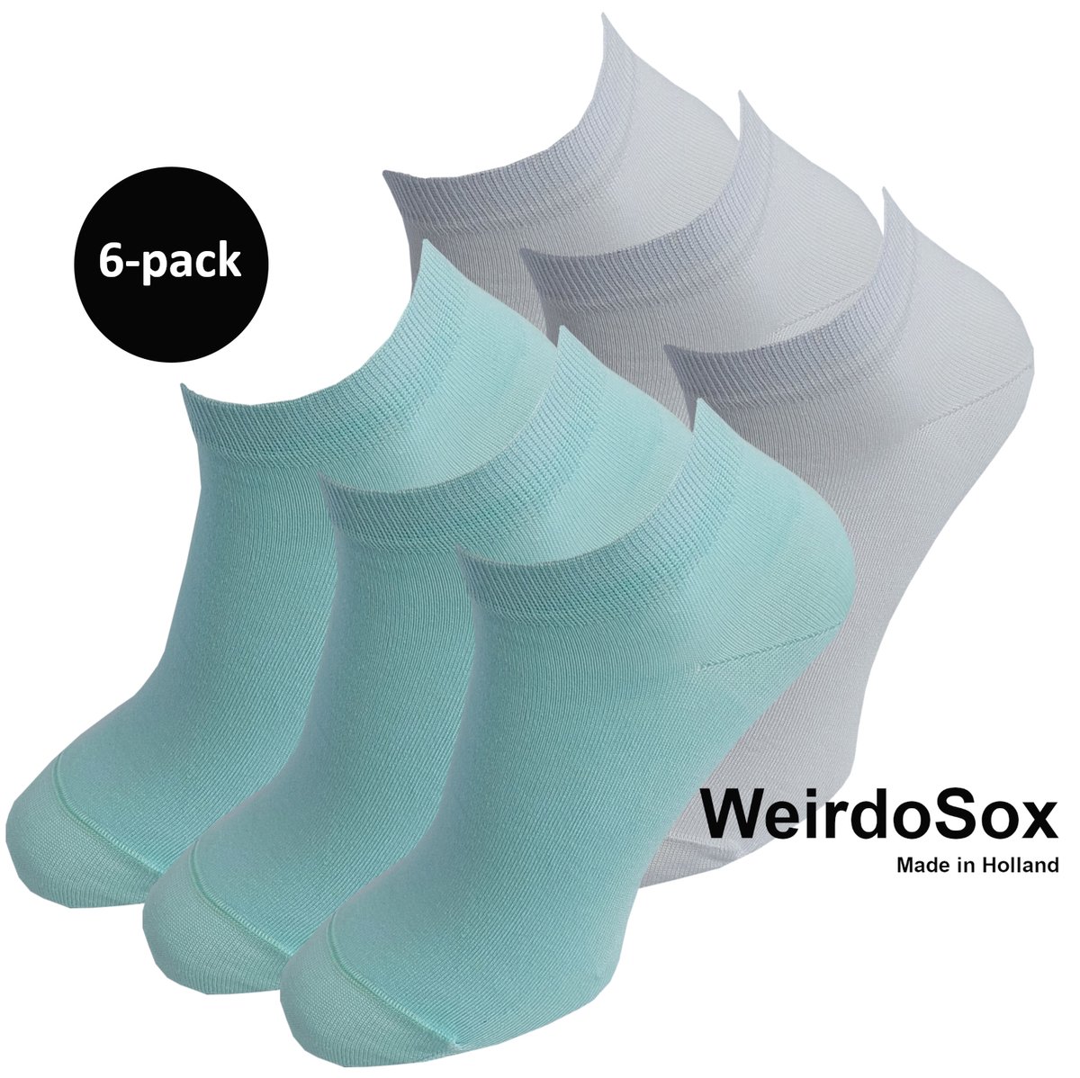 WeirdoSox Bamboe naadloze sneaker sokken Mintgroen / Wit - Anti zweet - Anti bacterieel - Dames en heren - 6 Paar - Maat 35/38
