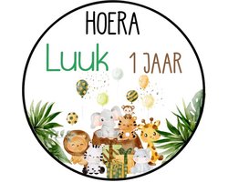 20x Jungle Stickers Ballonnen Met Naam Leeftijd - Verjaardag Jungle - Dieren - Jungle - Safari - Gepersonaliseerd - Sluitstickers - Kinderfeest Traktatie - Uitdelen - Uitdeeltraktatie - Wensetiket - Rond - 40mm - Glossy sticker