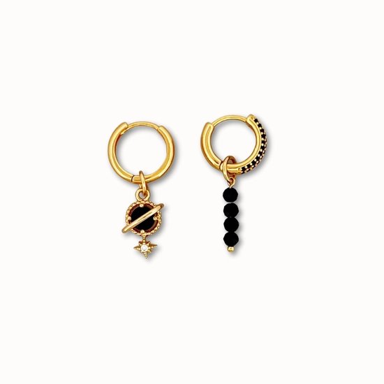 ByNouck Jewelry - Earparty Galaxy Onyx - Bijoux - Boucles d'oreilles pour femme - Couleur or - Zwart