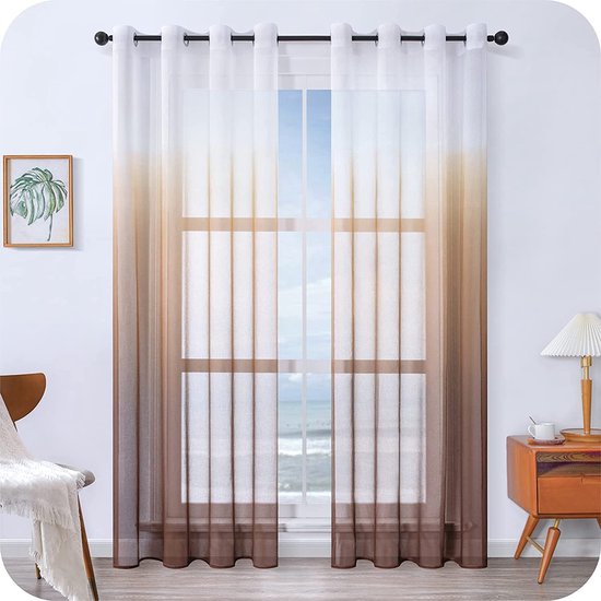 Rideau En Voile Transparent Avec œillets - 300x250 Cm - Style Lin - Pour Salon Et Chambre - Blanc Classique
