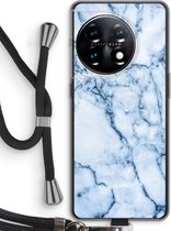 Case Company® - Hoesje met koord geschikt voor OnePlus 11 hoesje met Koord - Blauw marmer - Telefoonhoesje met Zwart Koord - Bescherming aan alle Kanten en Over de Schermrand