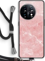 Case Company® - Hoesje met koord geschikt voor OnePlus 11 hoesje met Koord - Roze marmer - Telefoonhoesje met Zwart Koord - Bescherming aan alle Kanten en Over de Schermrand