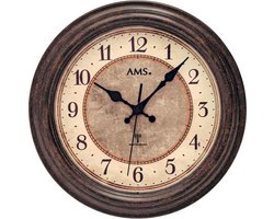 AMS F5544 - Wandklok - Analoog - Hout - Radiogestuurde tijdsaanduiding - Mineraal Glas - Bruin