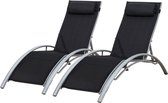 Set van 2 GALAPAGOS ligstoelen in zwart textilene - grijs aluminium