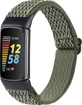 By Qubix - Geschikt voor Fitbit Charge 5 - Fitbit Charge 6 Elastische solo loop nylon bandje - Donkergroen - Smartwatch Band - Horlogeband - Polsband