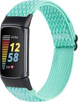 By Qubix - Geschikt voor Fitbit Charge 5 - Fitbit Charge 6 Elastische solo loop nylon bandje - Turquoise - Smartwatch Band - Horlogeband - Polsband