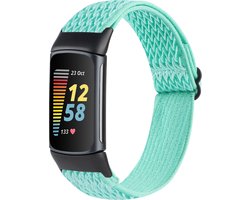 By Qubix - Compatible Fitbit bandje - Geschikt voor Fitbit Charge 5 - Fitbit Charge 6 Elastische solo loop nylon bandje - Turquoise - Horlogeband - smartwatchbandje