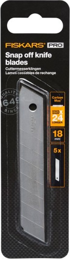 Fiskars Reserve-afbreekmessen, voor het Fiskars-afbreekmes, 18 mm, roestvrij staal, 10 stuks, CarbonMax, 1048066