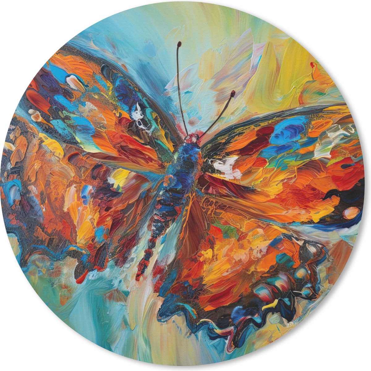 Muismat rond 20x20 cm - Mousepad Vlinder - Kleuren - Kunst - Schilderij - Ronde muismatten