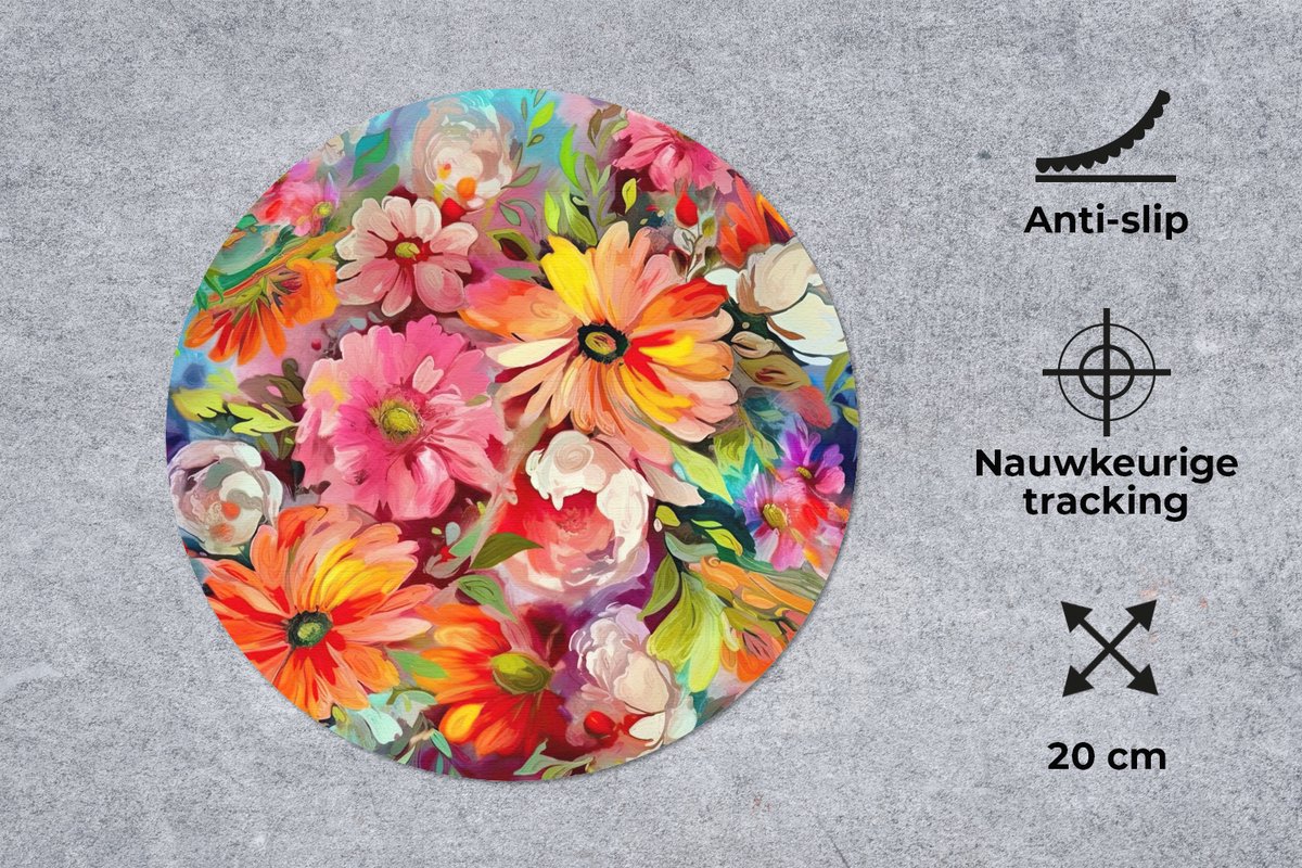 Muismat rond 20x20 cm - Mousepad Bloemen - Kunst - Schilderij - Botanisch - Ronde muismatten