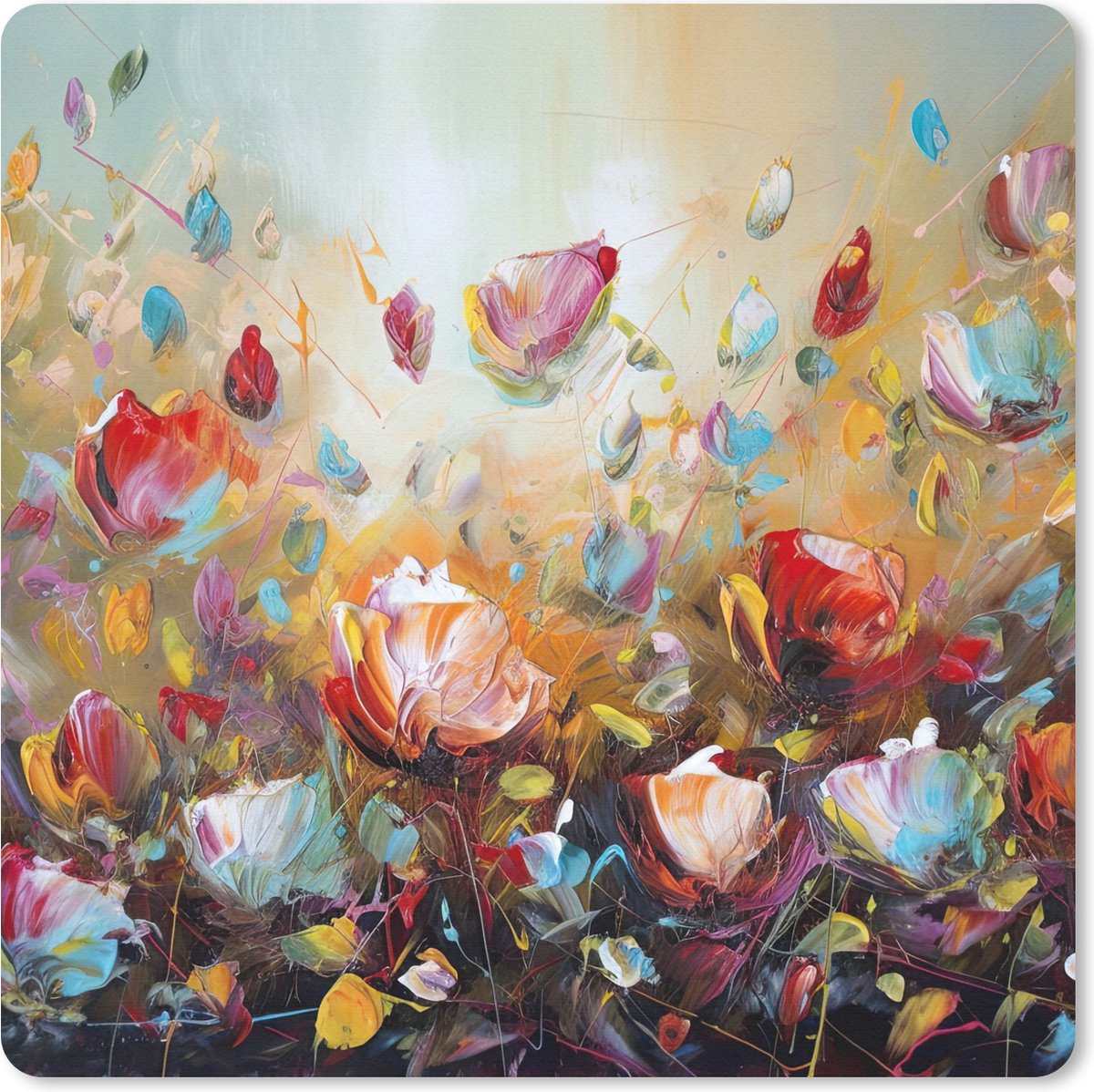 Muismat 20x20 cm - Mousepad Bloemen - Kunst - Natuur - Olieverf - Muismatten