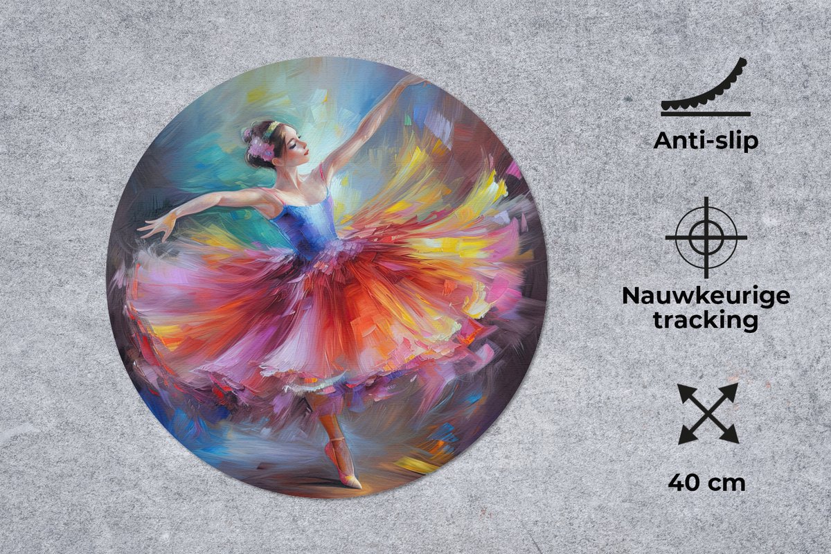 Muismat rond 40x40 cm - Mousepad Schilderij - Olieverf - Dans - Ballerina - Ronde muismatten